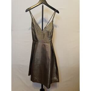 FOREVER 21 Metallic Fit & Flare Sleeveless Party Dress Gold Black Size L